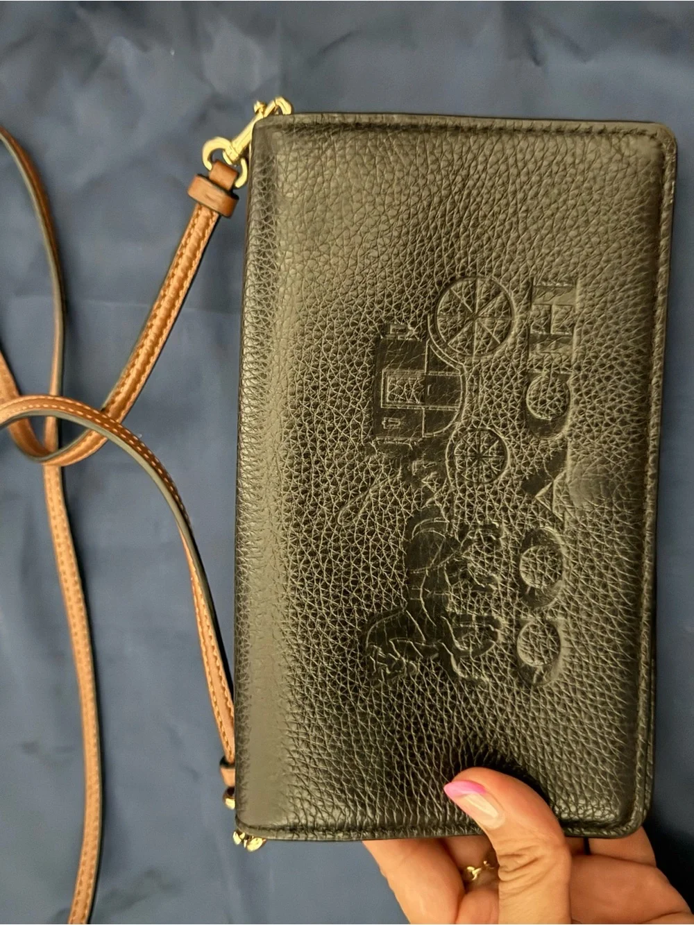 Coach Black Pebbled Leather Crossbody with Brown Strap - Picture 2 of 7